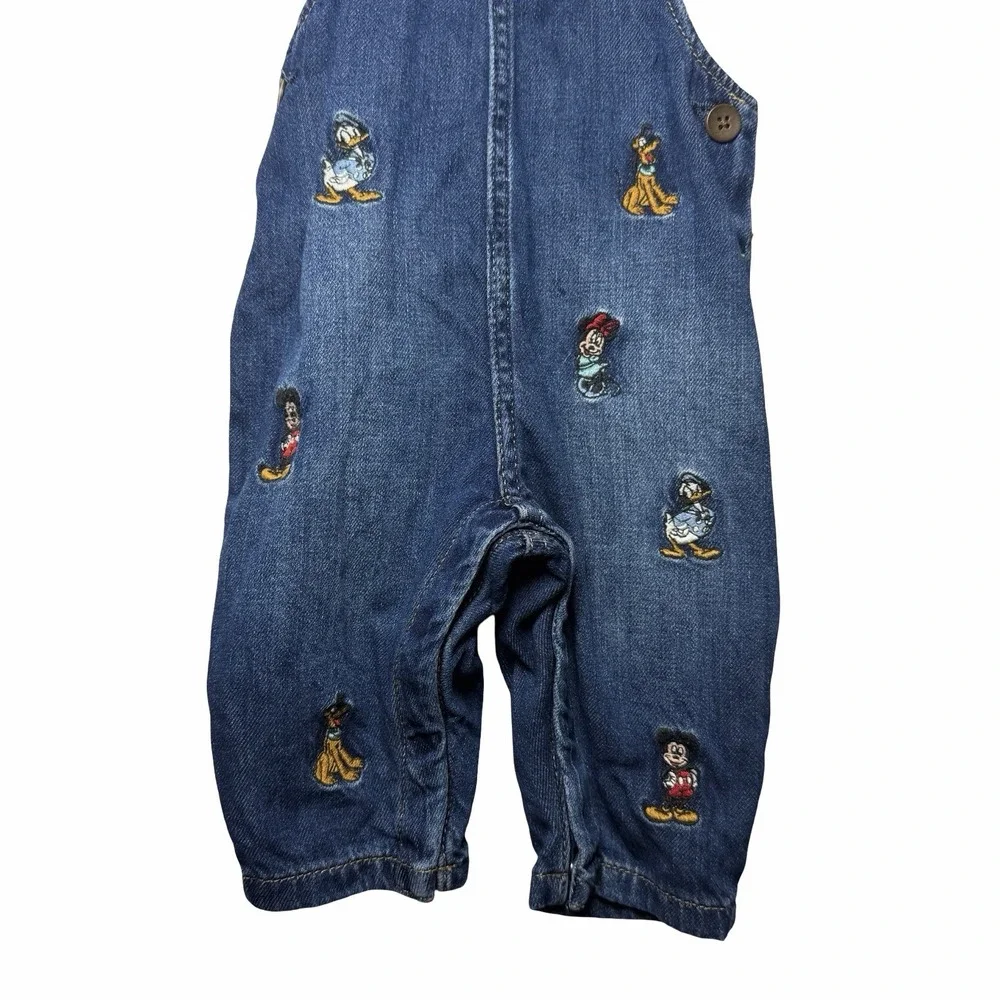 Baby Gap x Disney Denim Overalls 3-6M Mickey Friends Embroidered Dark Wash